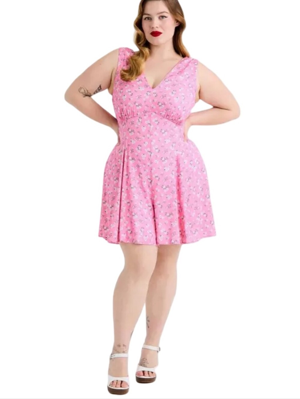 Torrid Pink Floral V-Neck Fit & Flare Romper Shortall Retro Chic Plus Size 20 Ne
